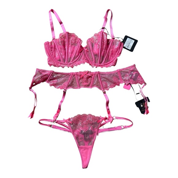 Honey Birdette Other - Honey Birdette Natalie Wild Pink 3 piece set 34DD